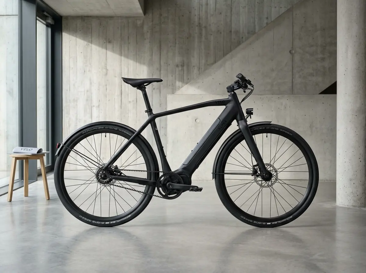 E-bike urbana nera con batteria integrata nel telaio